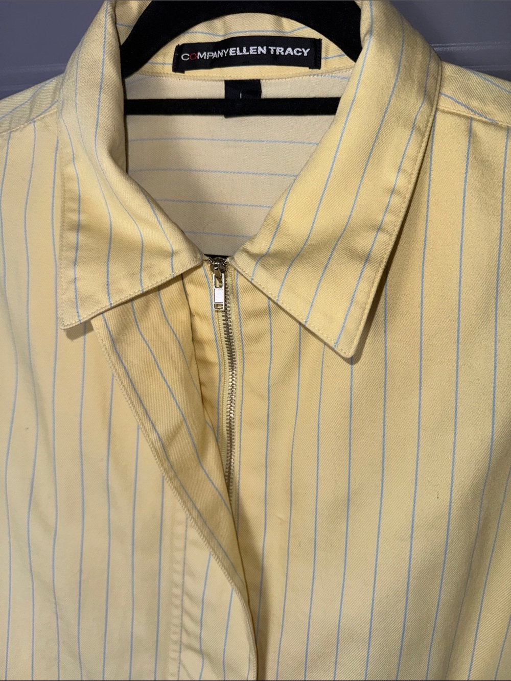 Ellen Tracy Vintage-Inspired Pinstripe Zip-Up Jacket | Size L